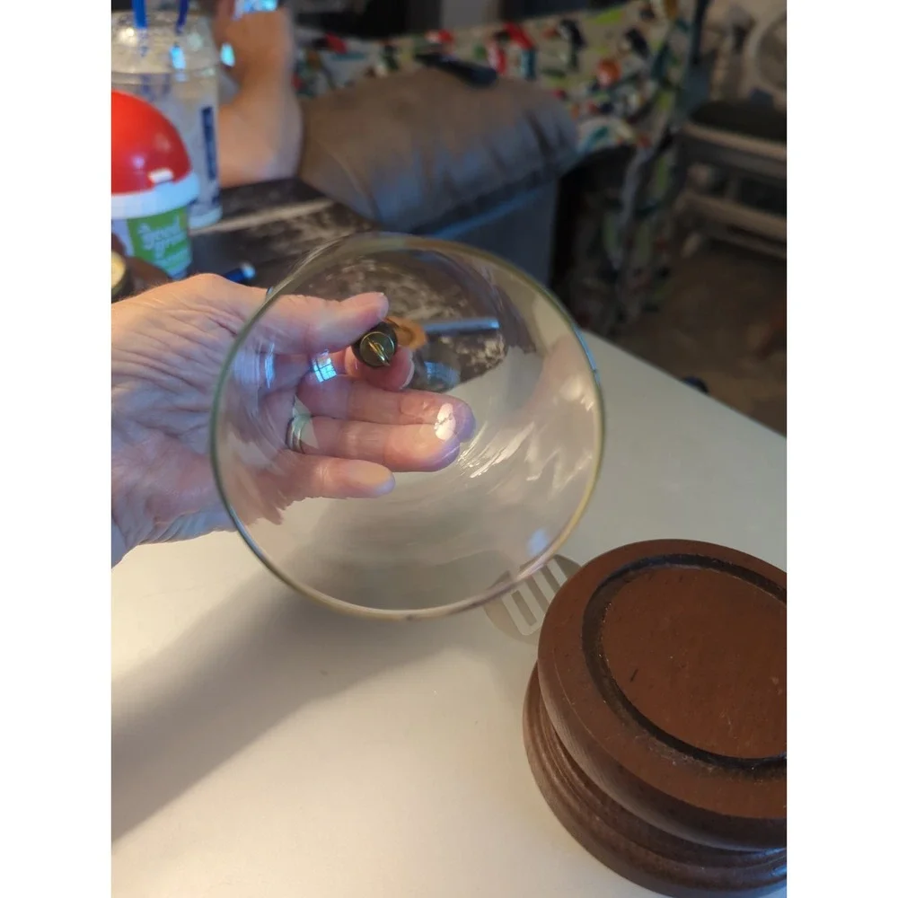 Vintage Pocket Watch Glass Display Dome With Wooden Base